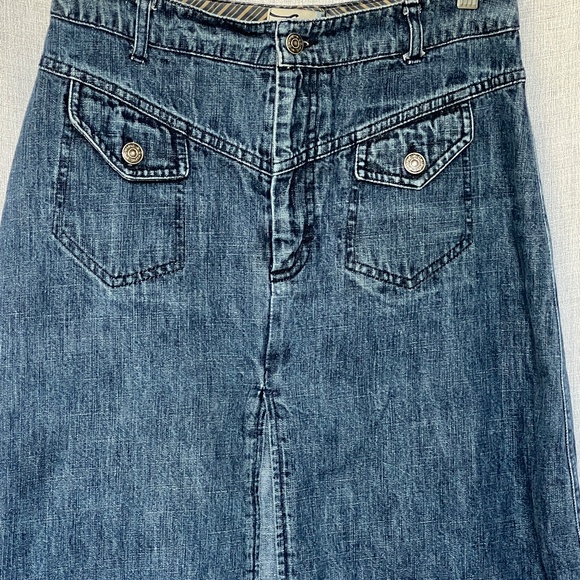 Chipie Denim Skirt Straight High Slit Size 40 US 10 Fly Front Yoke Pockets Midi - Picture 2 of 9